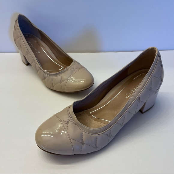Vionic Ruby Womens Nude Slip On Quilted Patent Leather Block Heel Pump Size 7 - Picture 1 of 13